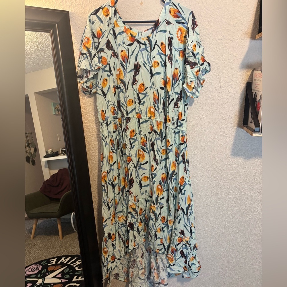 Ava & Viv 2X Floral High Low Dress - Blue and Orange